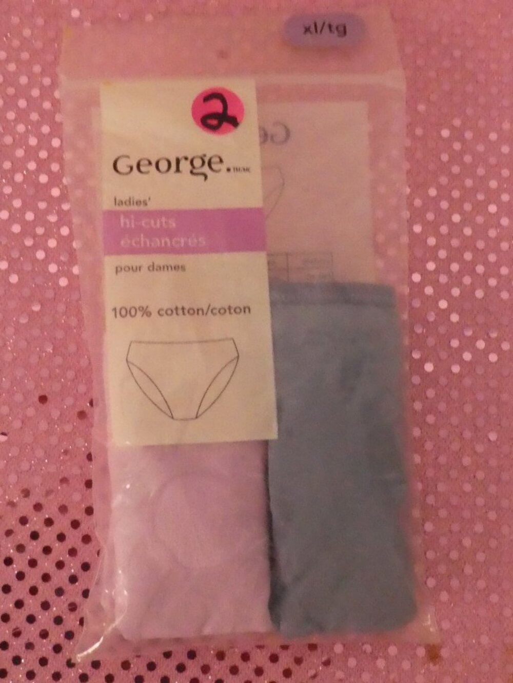 GEORGE 2 Pair Ladies' Hi-Cuts Briefs Underwear Pink Blue - Size XL extra large